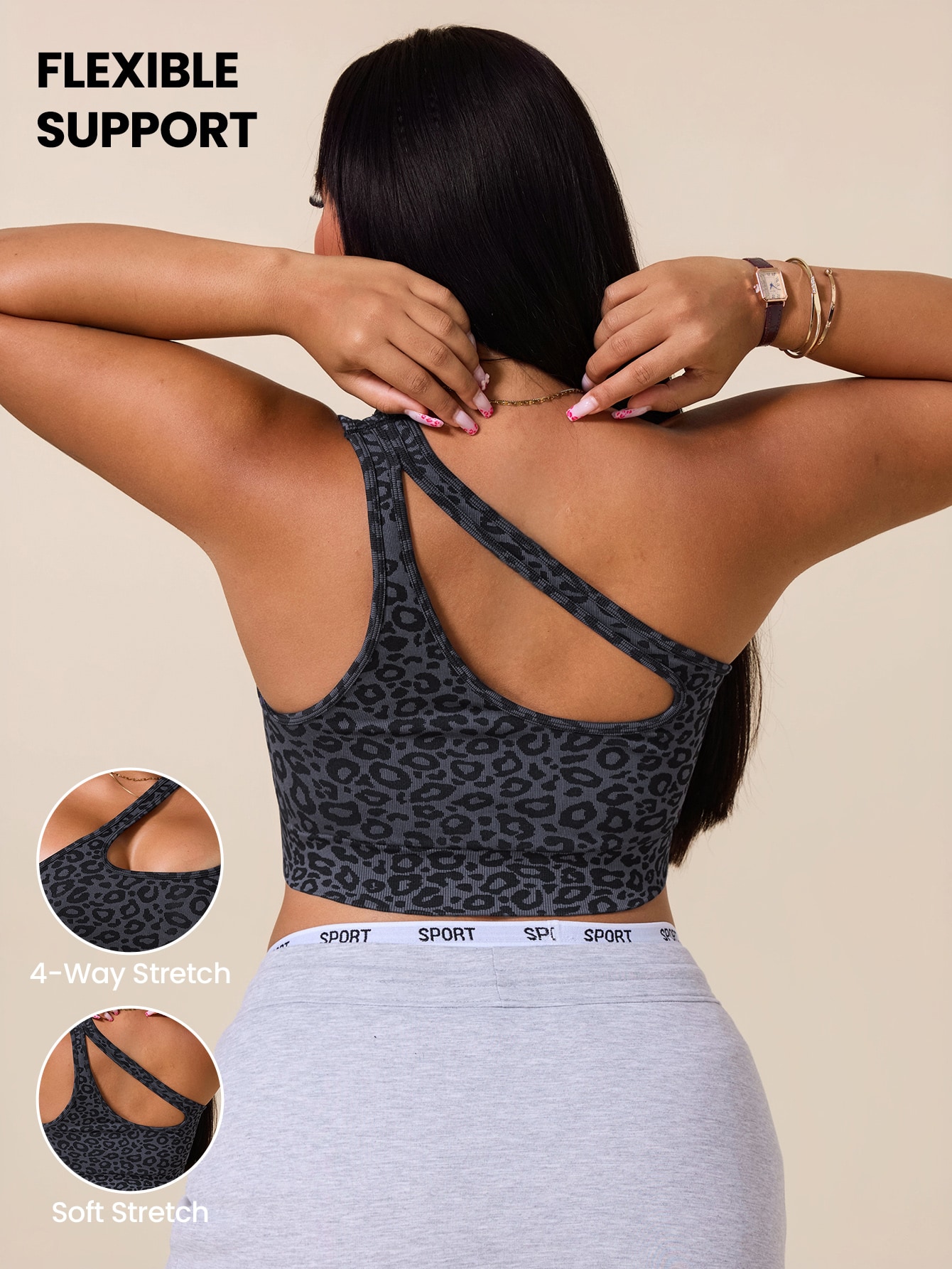 Tank Top Ribbed - Damski biustonosz sportowy plus size, asymetryczny,