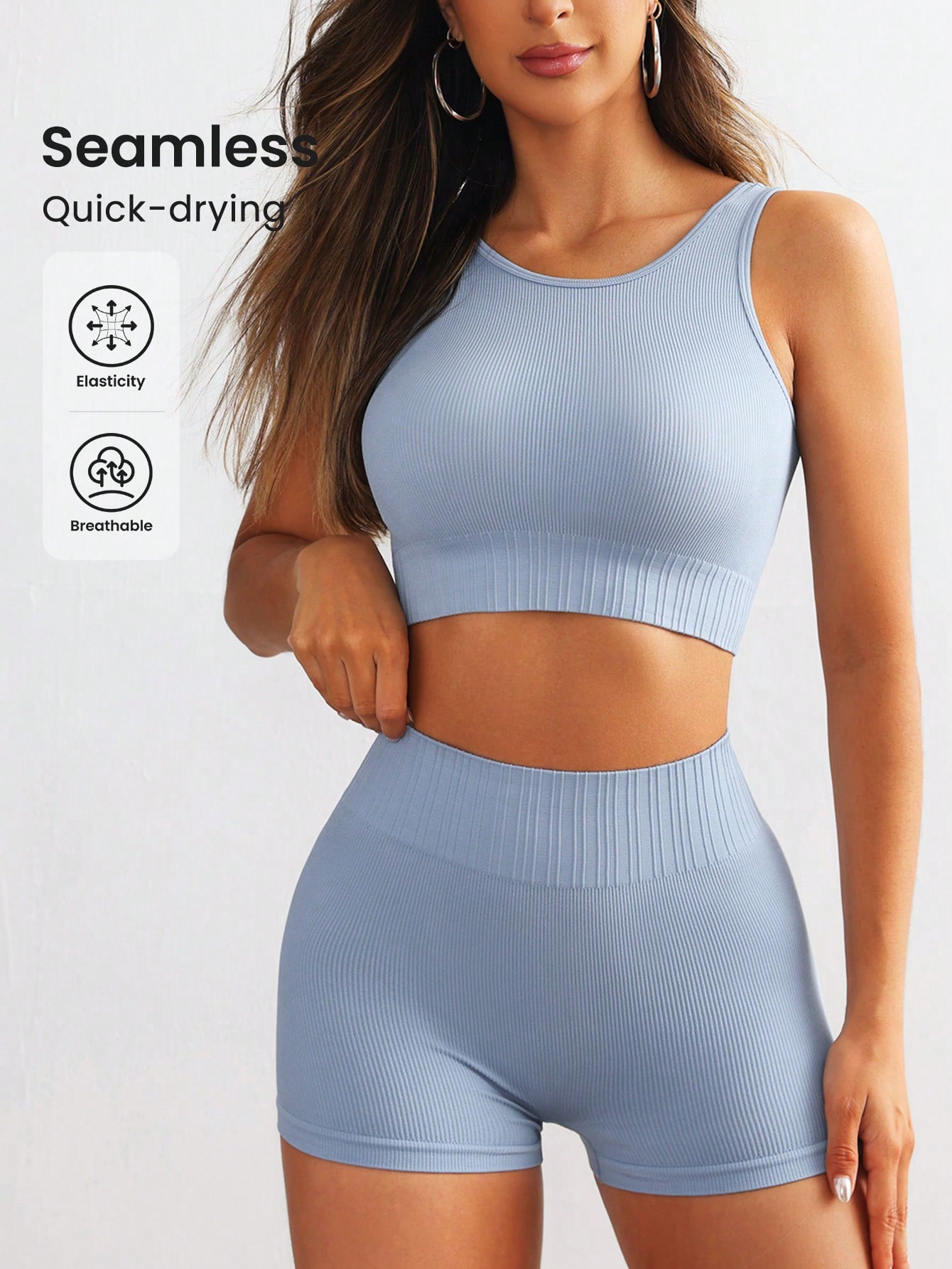 Tank Top Ribbed - Damski Bezszwowy Prążkowany Zestaw do Jogi